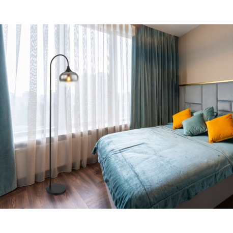 Stojacia lampa kov čierny matný, dymové sklo, textilný kábel čierny, vypínač na kábli, DxŠxV: 390x25 7