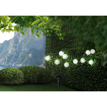 Solárne svietidlo, plast biely, plast čierny, 20cm dĺžka medzi lampiónmi, dĺžka: 3m, IP44, Ø75, akum 1