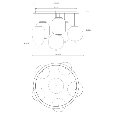 Stropné svietidlo, kov čierny, dymové sklo, ø: 650mm, V:380mm, bez žiaroviek 6x E14, max. 40W 230V 4