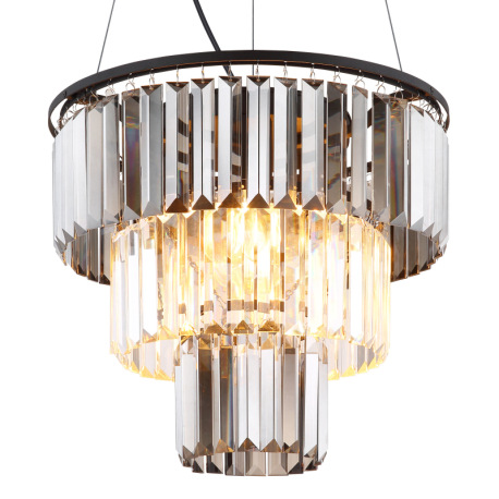 Závesné svietidlo, kov čierny, sklenené krištále dymové, číre, kábel PVC čierny, možnosť skrátenia v 4