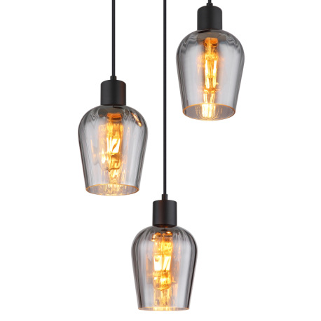 Závesné svietidlo, kov čierny, sklo dymovej farby, kábel PVC čierny, výškovo nastaviteľné, ø: 285mm, 8