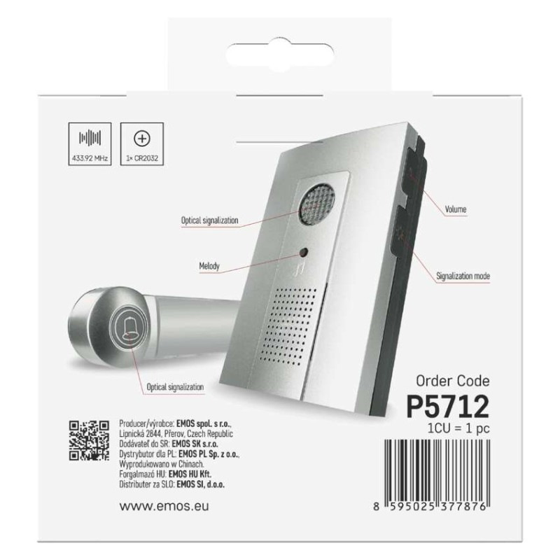 Domový bezdrôtový zvonček P5712 na 3x AA 8