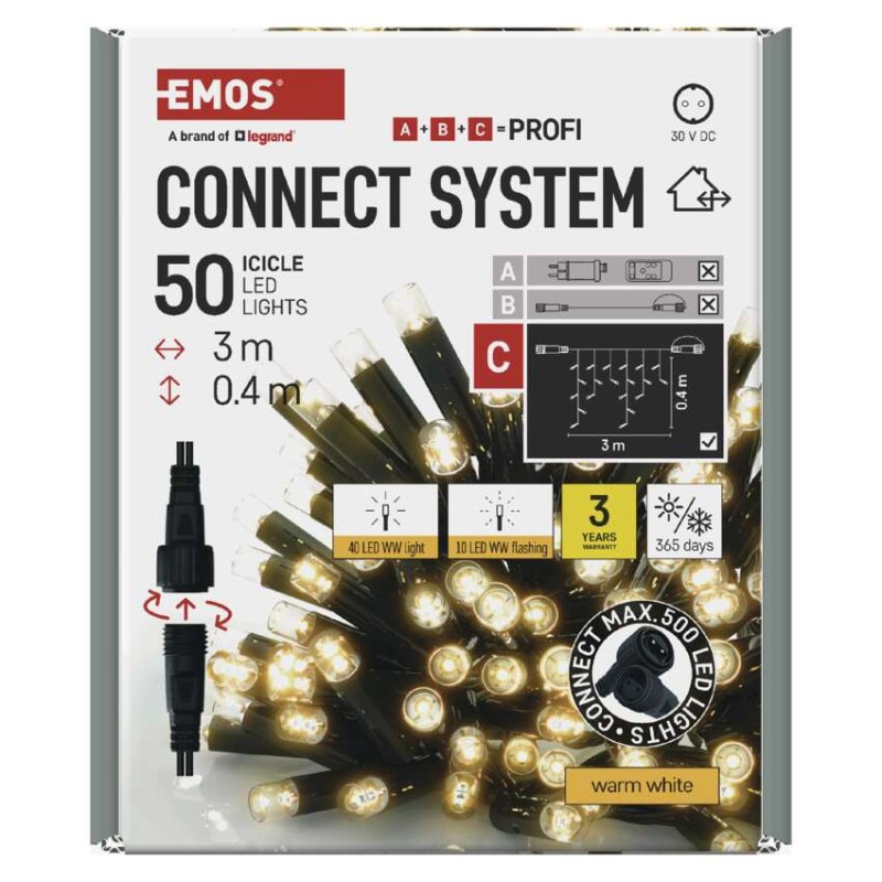 Profi LED spojovacia reťaz preblikávajúca – cencúle, 3 m, vonkajšia, teplá biela 10