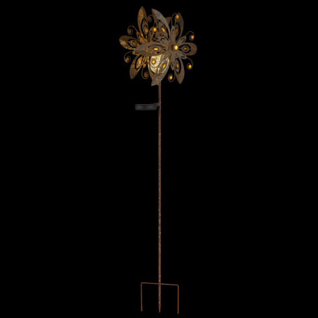 Solárne svietidlo, kov imitácia hrdze, číra sklenená guľa, žlté sklenené kryštály, posuvný spínač, b 3