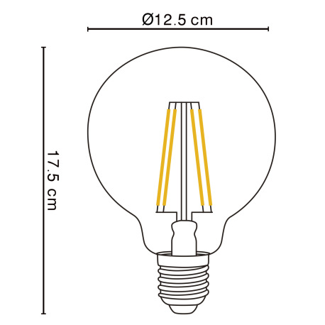 LED žiarovka, priehľadná, Ø125, V:175, 1xE27 LED 8.5W 230V, 1000lm, 3000K 3