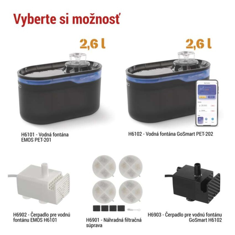 GoSmart vodná fontána Pet Care, 2,6 l, sivá, Wi-Fi 5