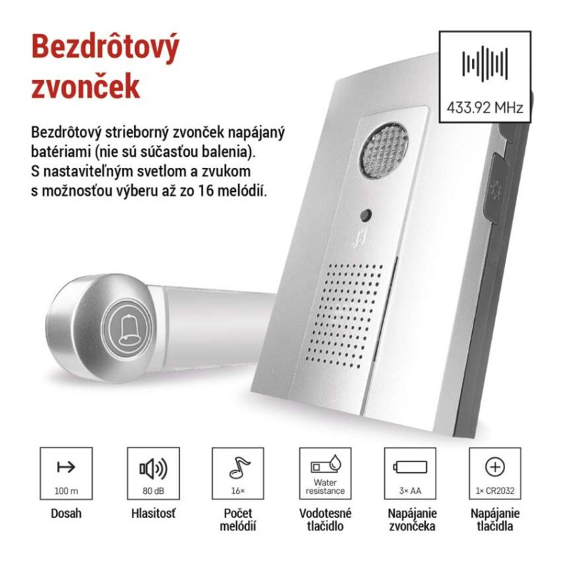 Domový bezdrôtový zvonček P5712 na 3x AA 3