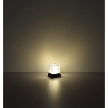 Nabíjateľná stolová lampa, kov čierny, akryl číry, satinovaný povrch, čierny PVC kábel, dotykové zap 14