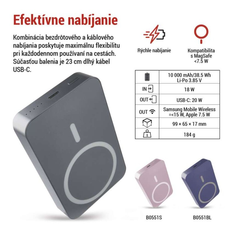 Power bank EMOS WI 1046, 10 000 mAh, 20 W+Wireless, šedá 4