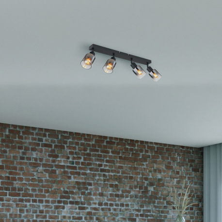 Stropné svietidlo, kov čierny matný, dymové sklo s prechodom do priehľadného skla, DxŠxV: 560x70x140 1