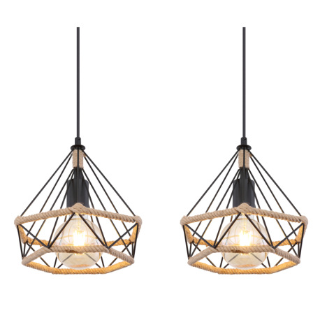 Závesné svietidlo, kov čierny, konopné lano hnedé, kov čierny, DxŠxV:1000x250x1200, bez žiaroviek 3x 12