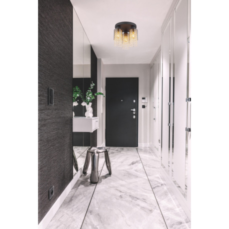 Stropné svietidlo kov čierny matný, sklo dymové, sklenené kryštály číre, ø: 280mm, V: 260mm, bez žia 1