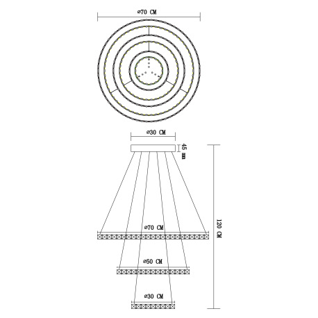 Závesné svietidlo, chróm, K5 priehľadné krištále, nastaviteľné, priemer 30cm, 50cm a 70cm, diaľkové 11