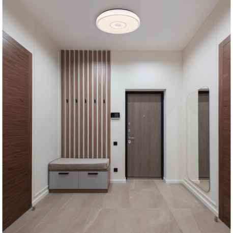 Stropné svietidlo, kov biely, plast biely s trblietavým efektom, chrómový krúžok, ø: 380mm, V: 65mm, 1