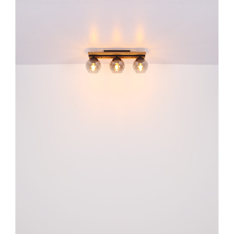 Stropné svietidlo, čierny matný kov, tmavohnedé drevo, sklo dymovej farby, DxŠxV: 600x150x205mm, bez 17