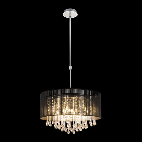 Závesné svietidlo, chróm, čierny hodváb, priehľadné sklenené kryštály, výškovo nastaviteľné 75-115 c 6