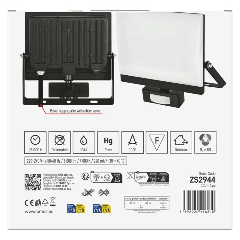 LED reflektor TAMBO EVO so senzorom pohybu, 50 W, 5000 lm, IP65, čierny 12