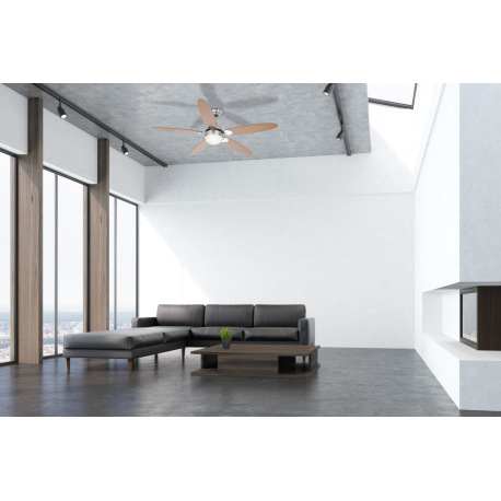 Stropný ventilátor, chróm, nikel matný, 3 rýchlosti, 2 smery otáčania, ťahový vypínač, ø:1320, V:406 9