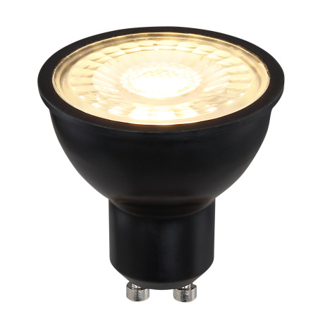 LED žiarovka, plast priehľadný a čierny, stmievateľná, Ø50, V:53, 1xGU10 LED 6,5W 230V 450lm 3000K