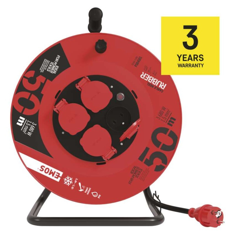 Vonkajší predlžovací kábel na bubne 50 m / 4 zásuvky / čierny / guma / 230 V / 1,5 mm2 14