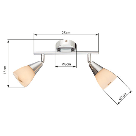 Bočné svietidlo, chróm, sklo biele, DxV:250x150, bez žiaroviek 2xE14, max. 40W 230V. 6