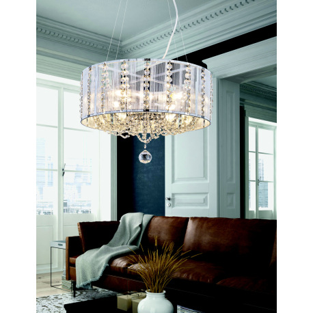 Závesné svietidlo, chróm, strieborné kovové tyče, K5 krištále priehľadné, Ø400, V:1300, bez žiarovie 1