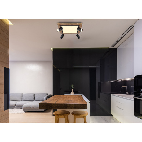 Stropné svietidlo kov čierny, MDF, imitácia tmavého dreva, plast biely, prepínanie funkcií nástenným 13