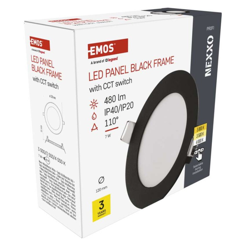 LED vstavané svietidlo NEXXO, kruhové, čierne, 7W, CCT 8