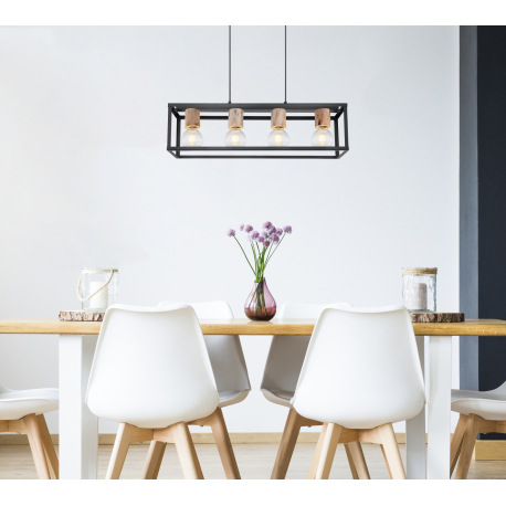 Závesné svietidlo, kov čierny matný, drevo, DxŠxV: 750x200x1200, bez žiaroviek 4xE27, max. 60W 230V 1