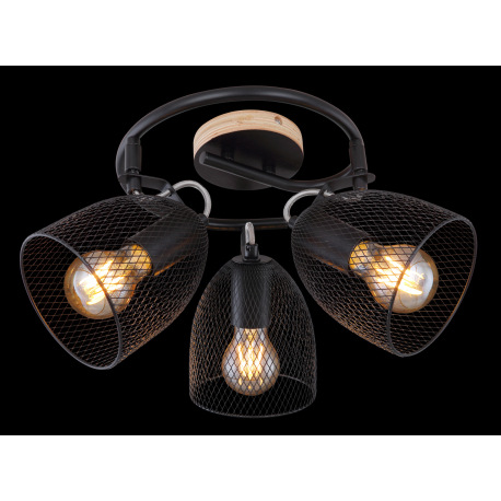 Stropné svietidlo, drevo hnedé a čierne, kov čierny, mriežkované kovové tienidlo, Ø250, V:260, bez ž 9