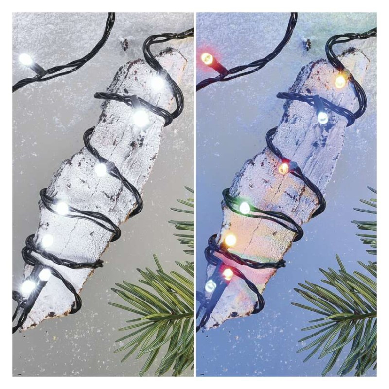 LED vianočná reťaz 2v1, 10 m, vonkajšia aj vnútorná, studená biela/multicolor, programy 3