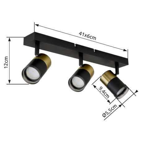 Stropné svietidlo, kov čierny, hliník medený a čierny, plast dymový, DxŠxV: 410x60x120mm, bez žiarov 20