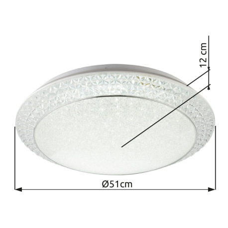 Stropné svietidlo, kov biely, akryl satinovaný, plastový kryštál priehľadný, zmena farby svetla (300 7