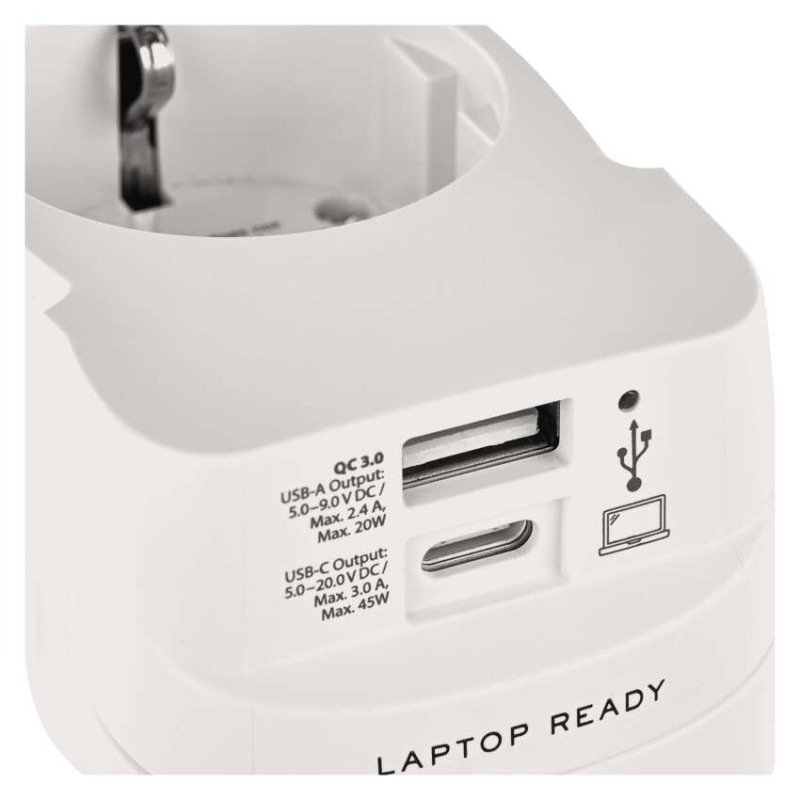 Cestovný univerzálny adaptér do zahraničia (USA, Ázia, Afrika), 1×USB-C, 1×USB-A 13