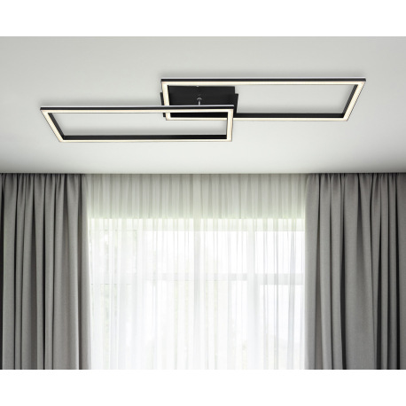 Stropné svietidlo kov/hliník čierny, akryl biely, stmievateľné, prepínanie nástenným vypínačom, meni 1