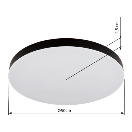Stropné svietidlo, plast čierny, biely, posuvný prepínač, fixácia farieb, ø: 500 mm, V: 45 mm, vráta 9