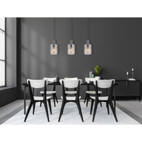 Závesné svietidlo, tmavosivý kov, dymové sklo, čierny textilný kábel, možnosť skrátenia výšky, sklo 1