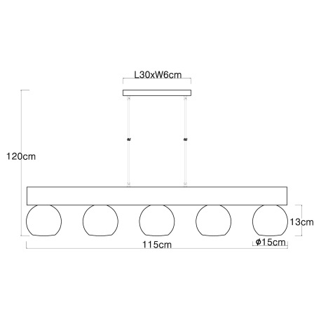 Závesné svietidlo kov čierny matný, MDF imitácia dreva, sklo dymové, číre, textilný kábel čierny, vý 15