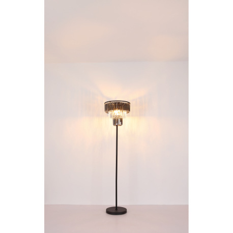 Závesné svietidlo, kov čierny, sklenené krištále dymové, číre, kábel PVC čierny, možnosť skrátenia v 6