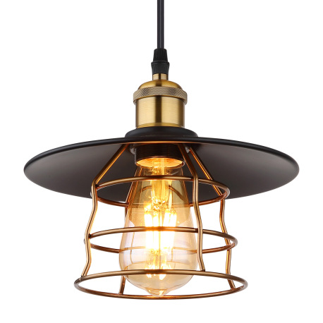 Závesné svietidlo, kov čierny, mosadz, čierny PVC kábel, ø: 200mm, V:1500mm, bez žiarovky 1x E27, ma 4