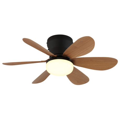 Stropný ventilátor, kov čierny matný, plast imitácia dreva, stmievateľný, viacero rýchlostí pomocou 6