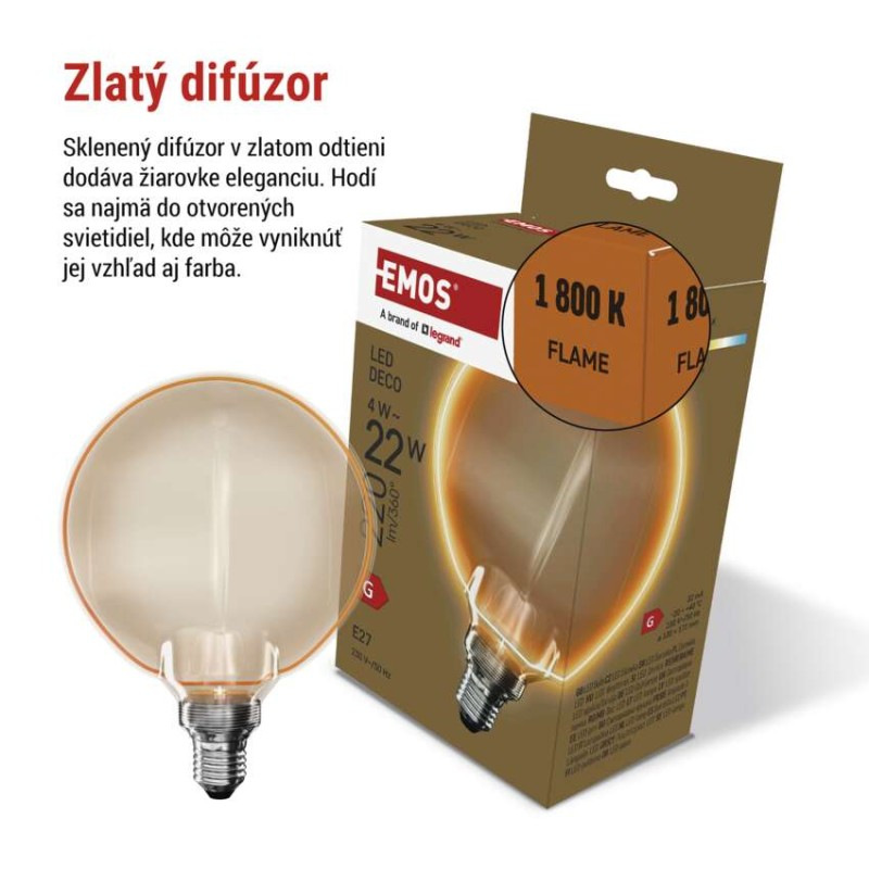 LED žiarovka DECO G130OA / E27 / 4 W (22 W) / 220 lm / flame 2