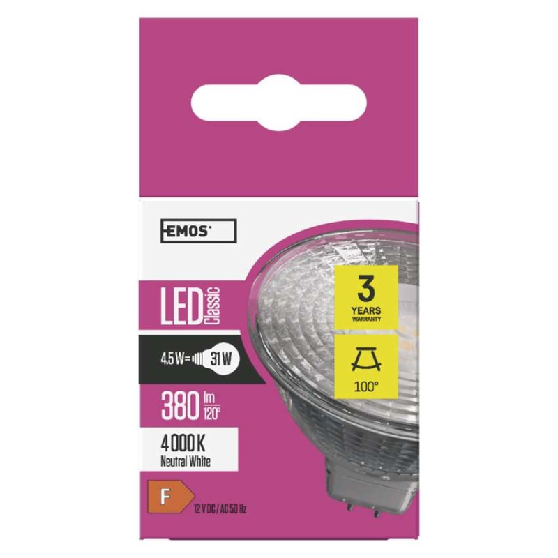 LED žiarovka Classic MR16 / GU5,3 / 4,5 W (31 W) / 380 lm / neutrálna biela 5