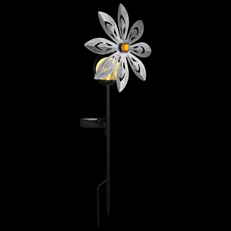 Solárne svietidlo, kov strieborno-sivý, kov čierny matný, číra sklenená guľa, žlté sklenené kryštály 2