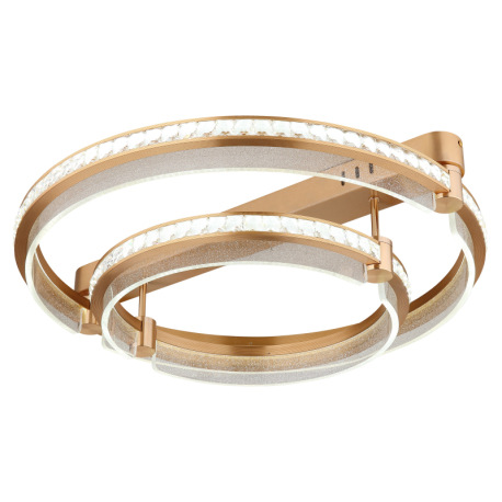 Stropné svietidlo, kov zlatej farby, hliník zlatej farby brúsený, krištále K5 číre, akryl číry, stmi 7