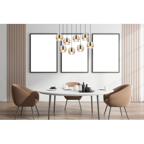 Závesné svietidlo, kov čierny matný, sklo, mosadz, DxŠxV: 1030x315x1200mm, bez žiaroviek 8x E27, max 1