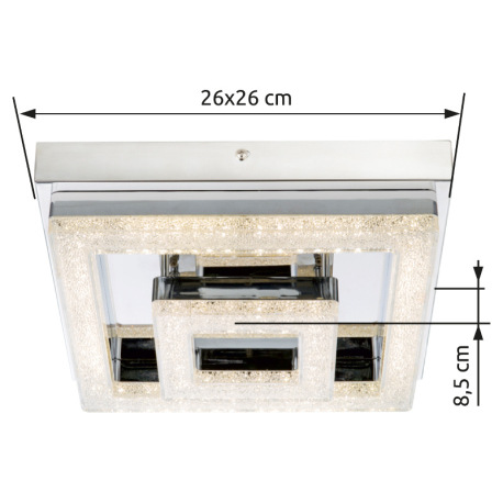 Stropné svietidlo, nerezová ocel, biely akryl, akrylové krištále priehľadné, DxŠxV: 260x260x85 vráta 10