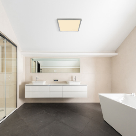 Stropné svietidlo, plast niklová farba, satinovaný, biely, podsvietenie, pam.funkcia, IP44, 3 úrovne 7