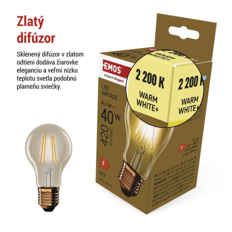 LED žiarovka Vintage A60 / E27 / 4,5 W (40 W) / 420 lm / Teplá biela 2