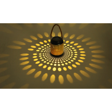 Solárne svietidlo, kov, bambus hnedý, kov čierny, lampáš v bambusovom vzhľade na zavesenie alebo stá 4